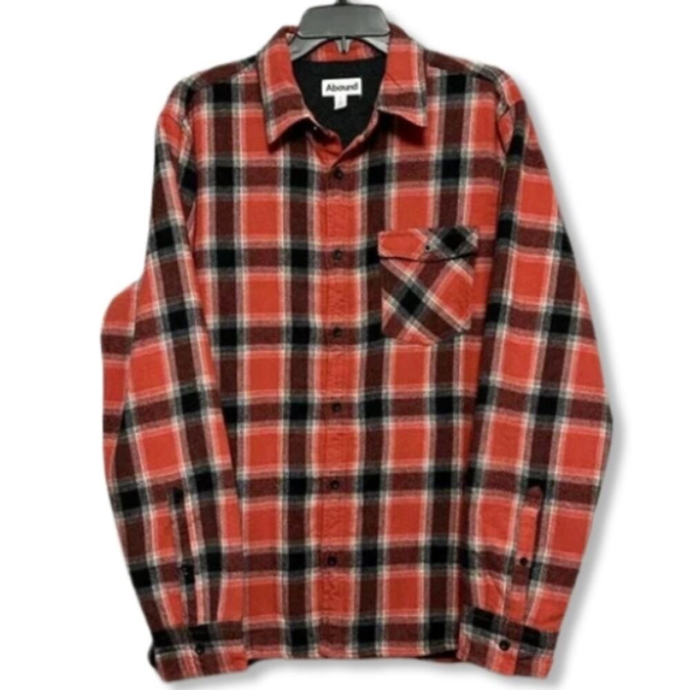 Abound Collared Long Sleeve Shirt Button-Up Plaid Pattern Black/Red Medium NWOT